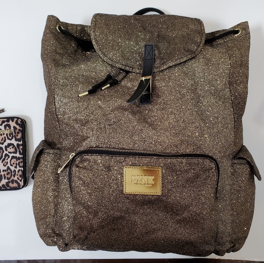 Victoria's Secret gold sparkle backpack w/bonus!!